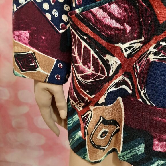 Vintage 80s Funky Tribal Print Oversized Blazer Womens Size M Rayon - Picture 5 of 12